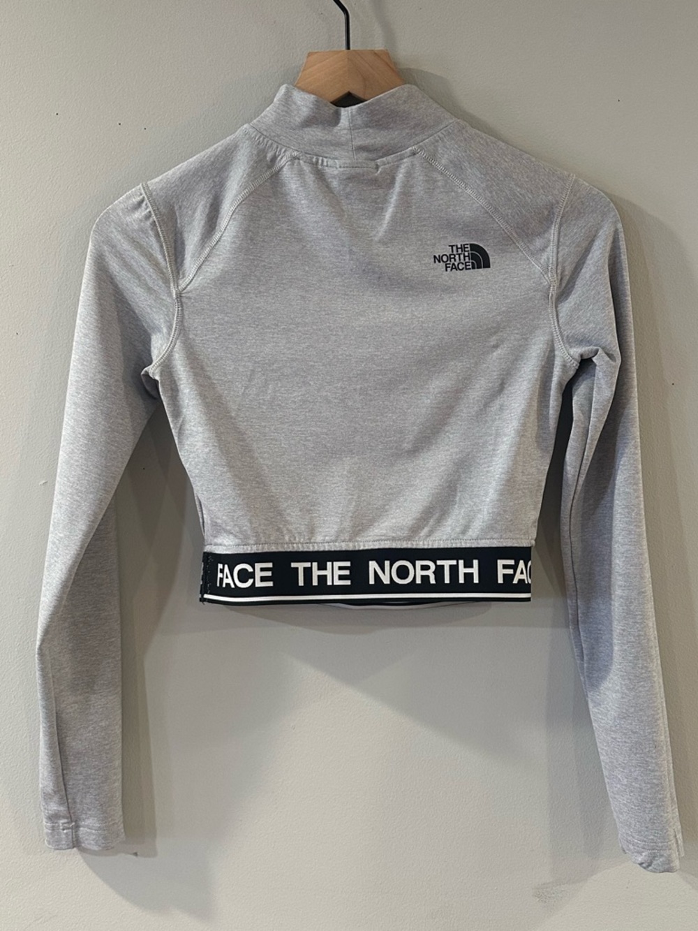 The North Face Gray Crop Mock Neck Longsleeve with Logo Tape - Picture 5 of 5
